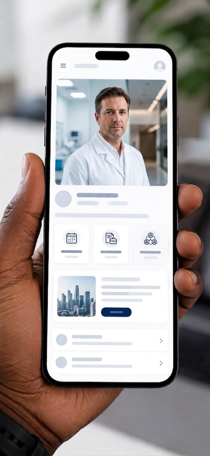 Perfil de médico publicado no app ProfissionalBR, visualizado no celular